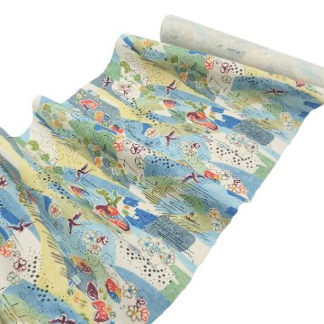 高山和子「空と、海と、」第99回国展出品作品 九寸名古屋帯 白緑色＜お仕立て代込＞の画像