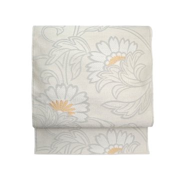 織楽浅野 「花唐草」九寸名古屋帯 夏帯〜単衣帯 灰生成に金糸＜お仕立て代込＞の画像