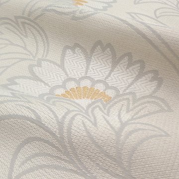 織楽浅野 「花唐草」九寸名古屋帯 夏帯〜単衣帯 灰生成に金糸＜お仕立て代込＞の画像