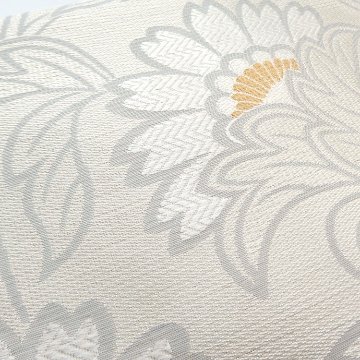 織楽浅野 「花唐草」九寸名古屋帯 夏帯〜単衣帯 灰生成に金糸＜お仕立て代込＞の画像