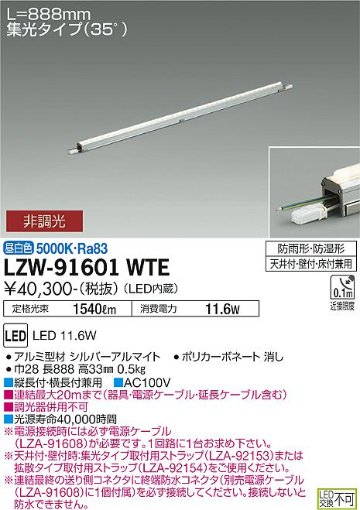 安心のメーカー保証【インボイス対応店】【送料無料】LZW-91601WTE ダイコー 屋外灯 間接照明 電源ケーブル別売 LED 大光電機の画像