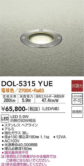安心のメーカー保証【インボイス対応店】【送料無料】DOL5315YUE ダイコー 屋外灯 その他屋外灯 LED 大光電機の画像