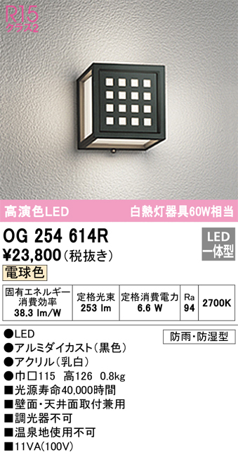 安心のメーカー保証【インボイス対応店】【送料無料】OG254614R オーデリック ポーチライト 軒下使用可 LED  Ｔ区分の画像