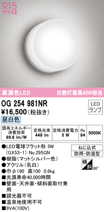 安心のメーカー保証期間限定特価【インボイス対応店】【送料無料】OG254981NR （ランプ別梱包）『OG254981#＋NO295GN』 オーデリック ポーチライト 軒下使用可 LED  Ｎ区分の画像