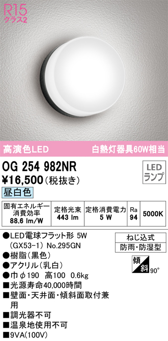 安心のメーカー保証期間限定特価【インボイス対応店】【送料無料】OG254982NR （ランプ別梱包）『OG254982#＋NO295GN』 オーデリック ポーチライト 軒下使用可 LED  Ｎ区分の画像