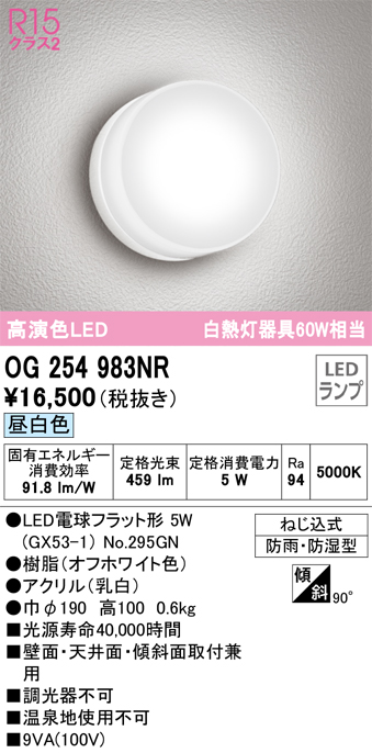 安心のメーカー保証【インボイス対応店】【送料無料】OG254983NR （ランプ別梱包）『OG254983#＋NO295GN』 オーデリック ポーチライト 軒下使用可 LED  Ｔ区分の画像