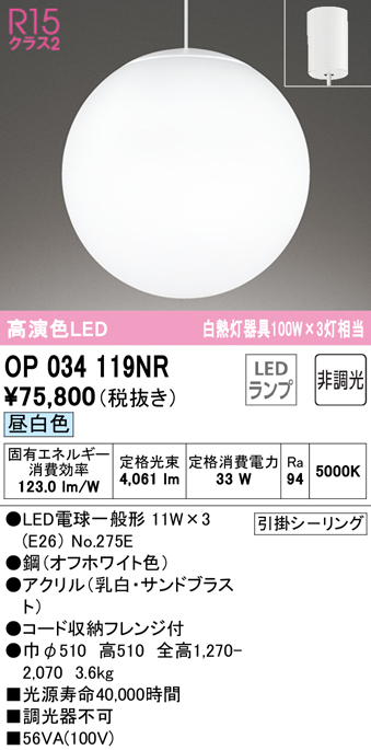 安心のメーカー保証【インボイス対応店】【送料無料】OP034119NR （ランプ別梱包）『OP034119#＋NO275E×3』 オーデリック ペンダント LED  Ｎ区分の画像