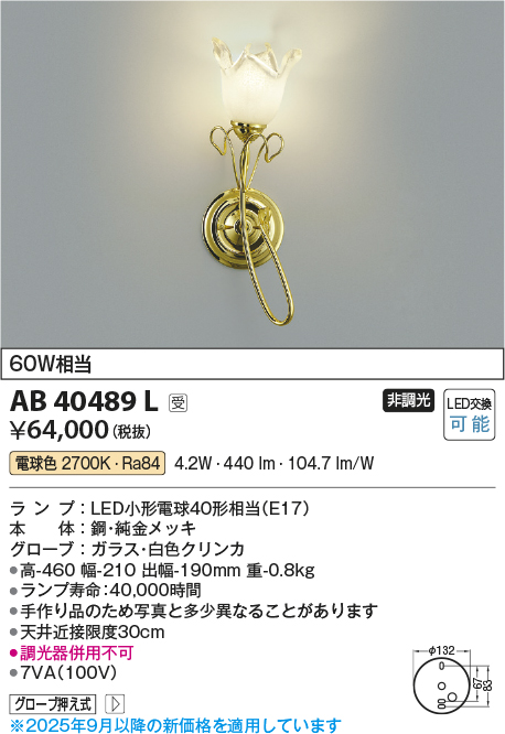 安心のメーカー保証【インボイス対応店】【送料無料】AB40489L コイズミ ブラケット 一般形 LED  Ｔ区分の画像