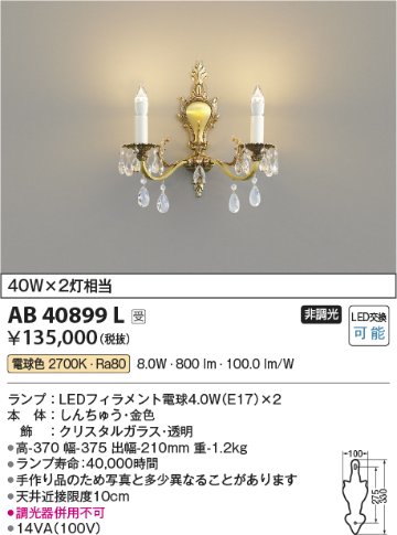 安心のメーカー保証【インボイス対応店】【送料無料】AB40899L コイズミ ブラケット 一般形 LED  受注生産品  Ｔ区分の画像