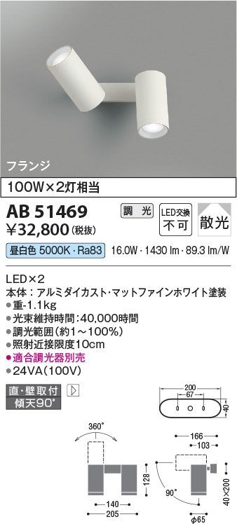 安心のメーカー保証【インボイス対応店】【送料無料】AB51469 コイズミ スポットライト LED  Ｔ区分の画像