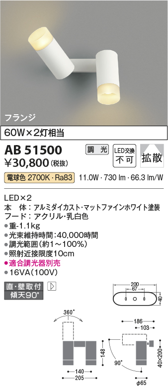 安心のメーカー保証【インボイス対応店】【送料無料】AB51500 コイズミ スポットライト LED  Ｔ区分の画像