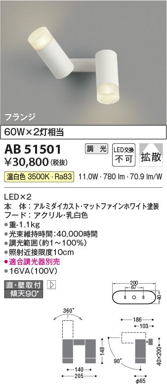 安心のメーカー保証【インボイス対応店】【送料無料】AB51501 コイズミ スポットライト LED  Ｔ区分の画像