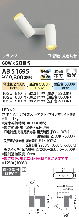 安心のメーカー保証【インボイス対応店】【送料無料】AB51695 コイズミ スポットライト LED  Ｔ区分の画像