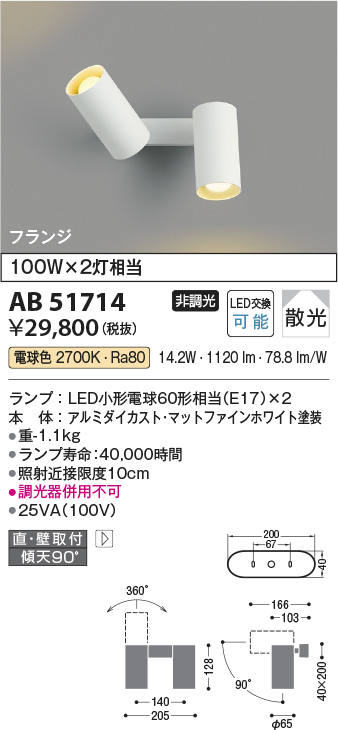 安心のメーカー保証【インボイス対応店】【送料無料】AB51714 コイズミ スポットライト LED  Ｔ区分の画像