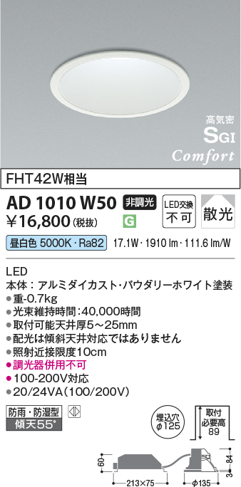 安心のメーカー保証【インボイス対応店】【送料無料】AD1010W50 コイズミ ポーチライト 軒下使用可 LED  Ｔ区分の画像