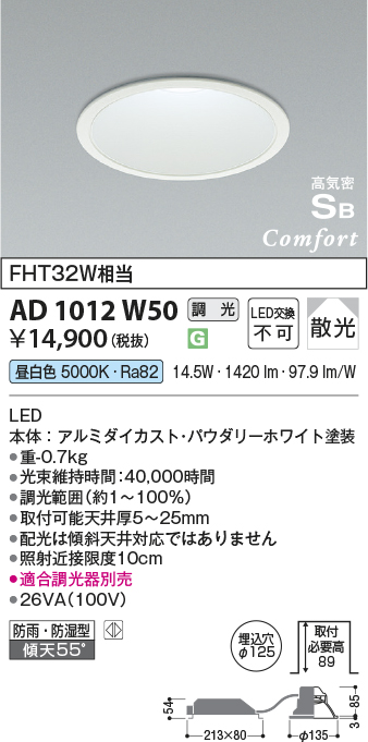 安心のメーカー保証【インボイス対応店】【送料無料】AD1012W50 コイズミ ポーチライト 軒下使用可 LED  Ｔ区分の画像