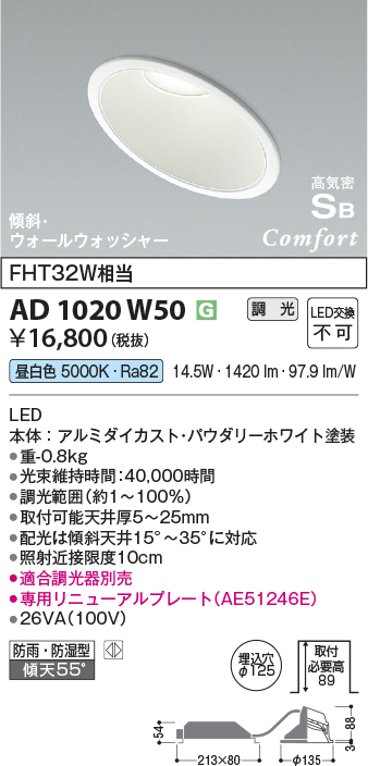 安心のメーカー保証【インボイス対応店】【送料無料】AD1020W50 コイズミ ポーチライト 軒下使用可 LED  Ｔ区分の画像