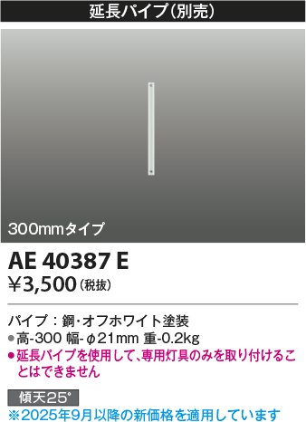 安心のメーカー保証【インボイス対応店】【送料無料】AE40387E コイズミ シーリングファン パイプのみ  Ｔ区分の画像