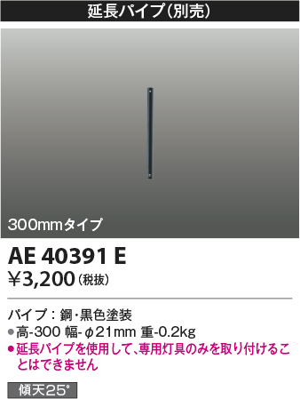 安心のメーカー保証【インボイス対応店】【送料無料】AE40391E コイズミ シーリングファン パイプのみ  Ｔ区分の画像