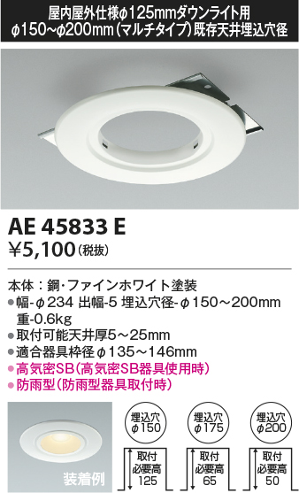 安心のメーカー保証【インボイス対応店】【送料無料】AE45833E コイズミ ダウンライト オプション  Ｔ区分の画像