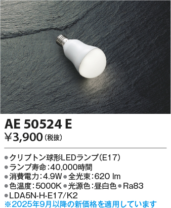 期間限定特価 安心のメーカー保証【インボイス対応店】【送料無料】AE50524E （LDA5N-H-E17/K2） コイズミ ランプ類 LED電球 LED  Ｈ区分の画像