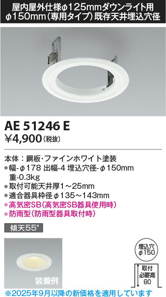 安心のメーカー保証【インボイス対応店】【送料無料】AE51246E コイズミ ダウンライト リニューアルプレート  Ｔ区分の画像