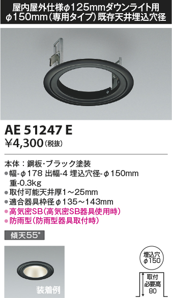 安心のメーカー保証【インボイス対応店】【送料無料】AE51247E コイズミ ダウンライト リニューアルプレート  Ｔ区分の画像