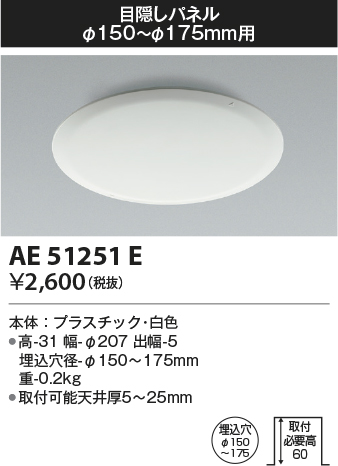 安心のメーカー保証【インボイス対応店】【送料無料】AE51251E コイズミ ダウンライト 目隠しパネル  Ｔ区分の画像