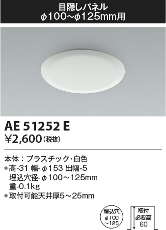 安心のメーカー保証【インボイス対応店】【送料無料】AE51252E コイズミ ダウンライト 目隠しパネル  Ｔ区分の画像