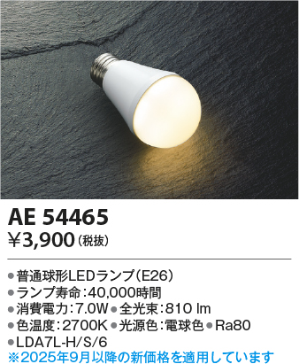 期間限定特価 安心のメーカー保証【インボイス対応店】【送料無料】AE54465 （LDA7L-H/S/6） コイズミ ランプ類 LED電球 LED  Ｈ区分の画像