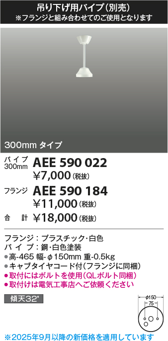 安心のメーカー保証【インボイス対応店】【送料無料】AEE590022 コイズミ シーリングファン パイプのみ  Ｔ区分の画像