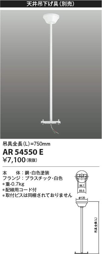 安心のメーカー保証【インボイス対応店】【送料無料】AR54550E コイズミ ベースライト 誘導灯 別売天井吊下げ具  Ｔ区分の画像