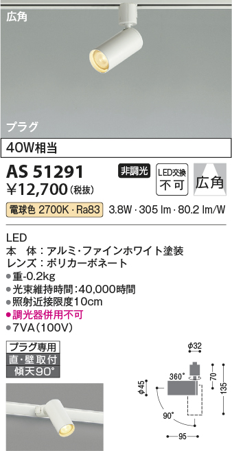 安心のメーカー保証【インボイス対応店】【送料無料】AS51291 コイズミ スポットライト 配線ダクト用 LED  Ｔ区分の画像