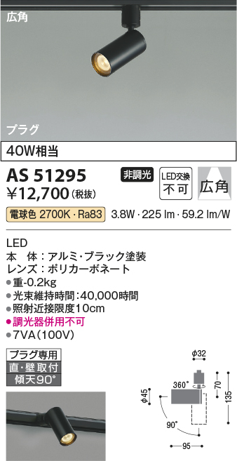 安心のメーカー保証【インボイス対応店】【送料無料】AS51295 コイズミ スポットライト 配線ダクト用 LED  Ｔ区分の画像