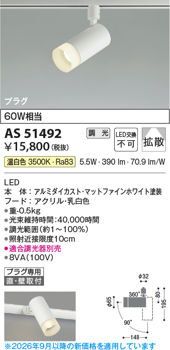 安心のメーカー保証【インボイス対応店】【送料無料】AS51492 コイズミ スポットライト 配線ダクト用 LED  Ｔ区分の画像