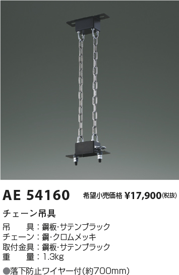 安心のメーカー保証【インボイス対応店】【送料無料】AE54160 コイズミ ベースライト オプション チェーン吊具  Ｔ区分の画像