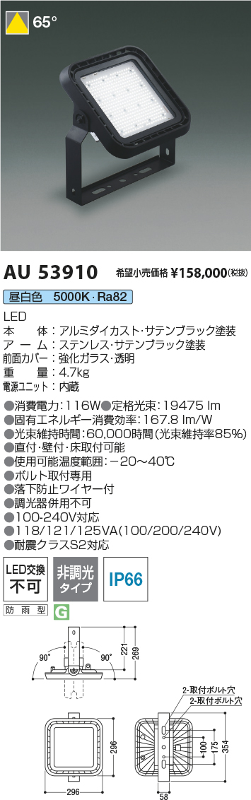 安心のメーカー保証【インボイス対応店】【送料無料】AU53910 コイズミ 屋外灯 投光器 LED  Ｔ区分の画像