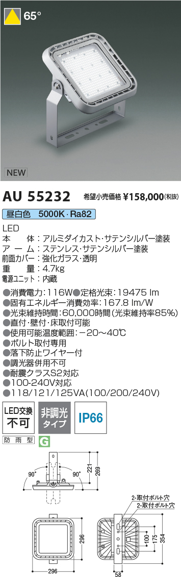 安心のメーカー保証【インボイス対応店】【送料無料】AU55232 コイズミ ベースライト 投光器 LED  Ｔ区分の画像