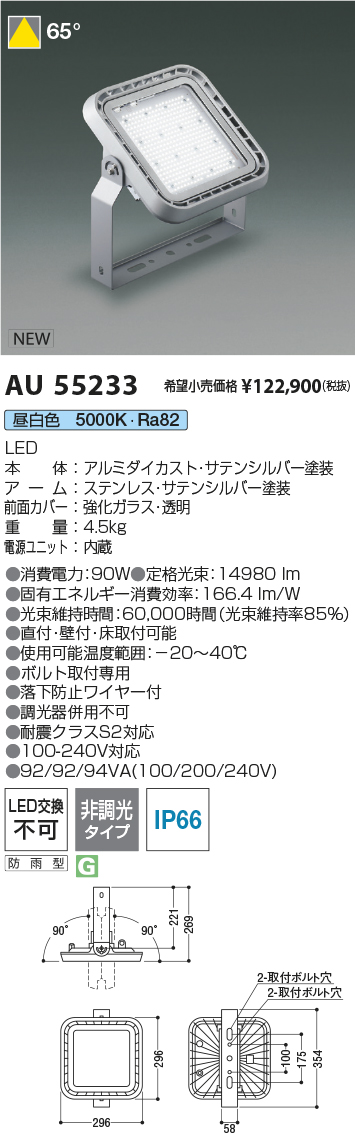 安心のメーカー保証【インボイス対応店】【送料無料】AU55233 コイズミ ベースライト 投光器 LED  Ｔ区分の画像