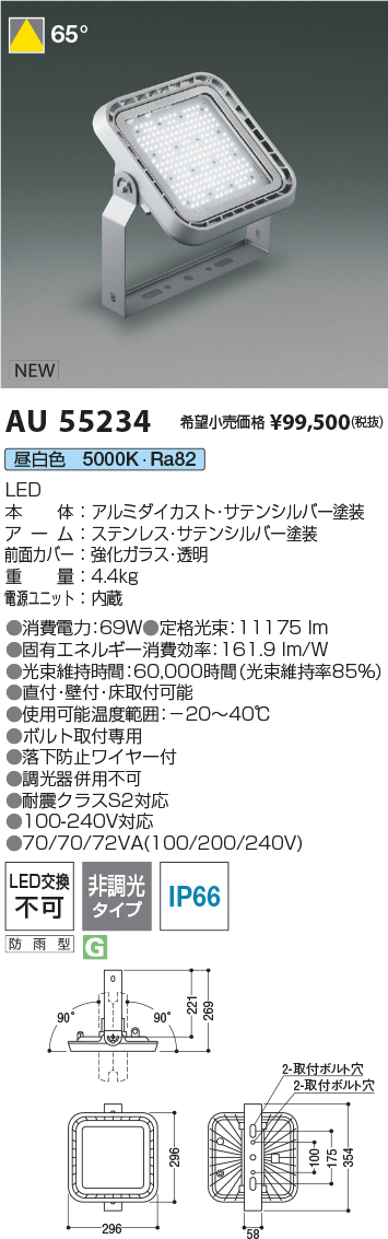 安心のメーカー保証【インボイス対応店】【送料無料】AU55234 コイズミ ベースライト 投光器 LED  Ｔ区分の画像