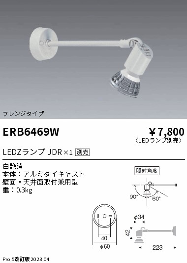 安心のメーカー保証【インボイス対応店】【送料無料】ERB6469W 遠藤照明 スポットライト LED ランプ別売 Ｎ区分 Ｎ発送の画像