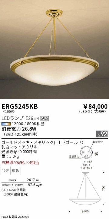 安心のメーカー保証【インボイス対応店】【送料無料】ERG5245KB 遠藤照明 シーリングライト LED ランプ別売 Ｎ区分の画像