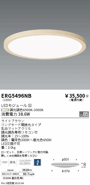 安心のメーカー保証【インボイス対応店】【送料無料】ERG5496NB 遠藤照明 シーリングライト LED リモコン付  Ｎ区分 Ｎ発送の画像