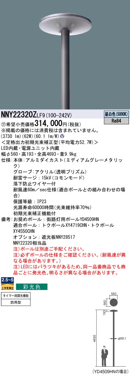 安心のメーカー保証【インボイス対応店】NNY22320ZLF9 パナソニック 屋外灯 ポールライト 灯具のみ ポール別売 LED  受注生産品  Ｎ区分の画像