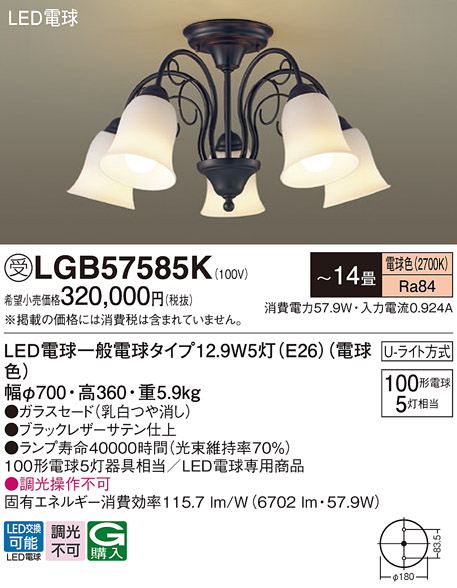 安心のメーカー保証【インボイス対応店】【送料無料】LGB57585K パナソニック シャンデリア LED  受注生産品  Ｔ区分の画像
