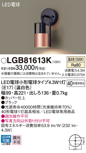 安心のメーカー保証【インボイス対応店】【送料無料】LGB81613K パナソニック ブラケット LED  Ｔ区分の画像