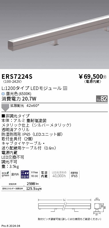 安心のメーカー保証【インボイス対応店】【送料無料】ERS7224S 遠藤照明 屋外灯 ラインスポットライト LED  受注生産品  Ｎ区分の画像