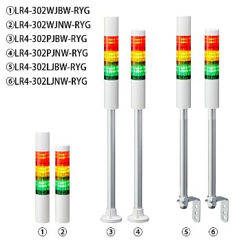 安心のメーカー保証【インボイス対応店】【送料無料】LR4-302PJBW-RYG パトライト LED積層信号灯 シグナルタワーφ40　ポール付L金具の画像