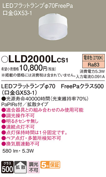 安心のメーカー保証【インボイス対応店】【送料無料】LLD2000LCS1 パナソニック ランプ類 LEDユニット LED  Ｔ区分の画像