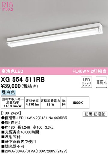 安心のメーカー保証【インボイス対応店】【送料無料】XG554511RB （ランプ別梱包）『XG554511#Y＋NO440RBR×2』 オーデリック 屋外灯 ベースライト LED  Ｔ区分の画像